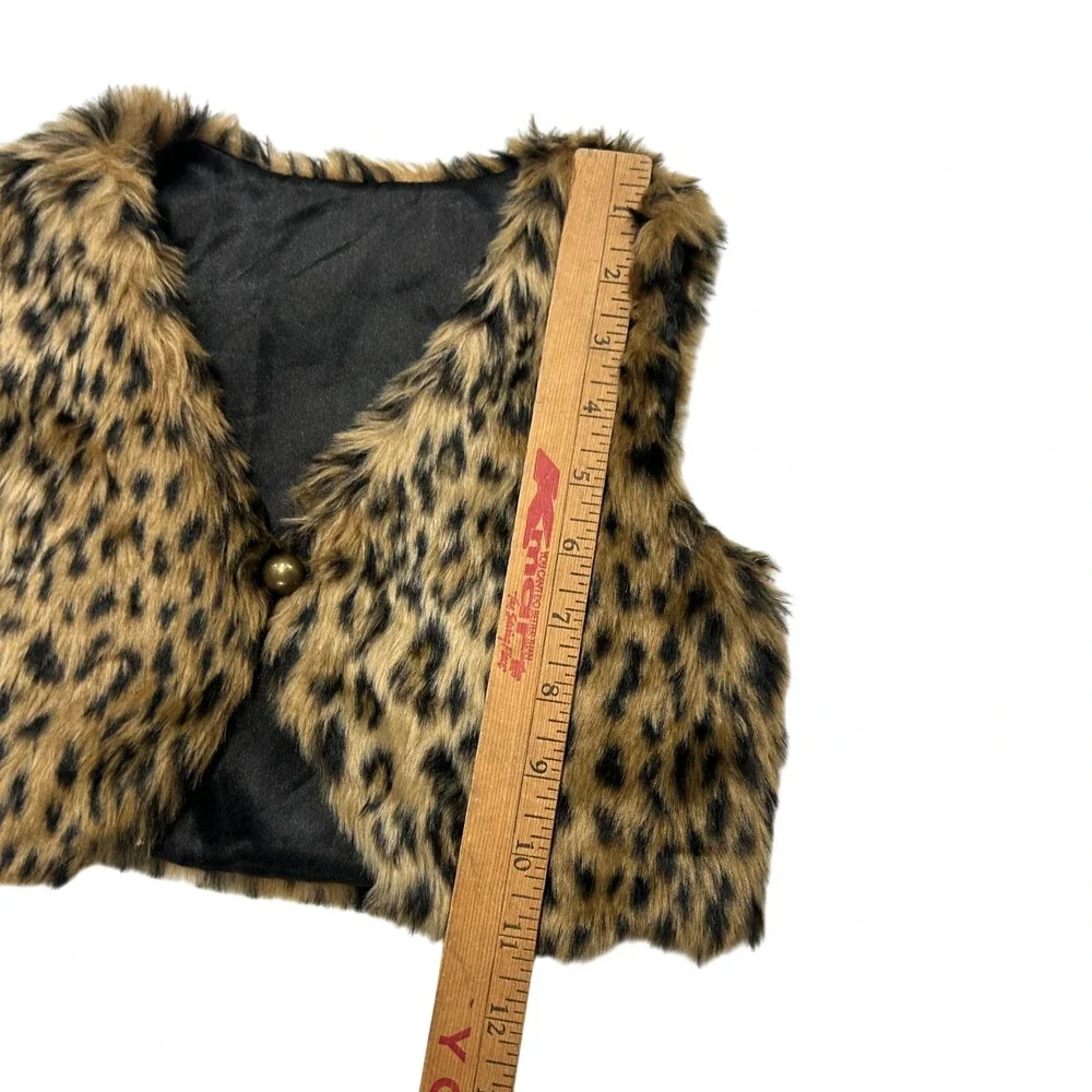 Mob Wife Faux Fur Leopard Print Crop Vest 3T Brown Tan Animal Print Layering